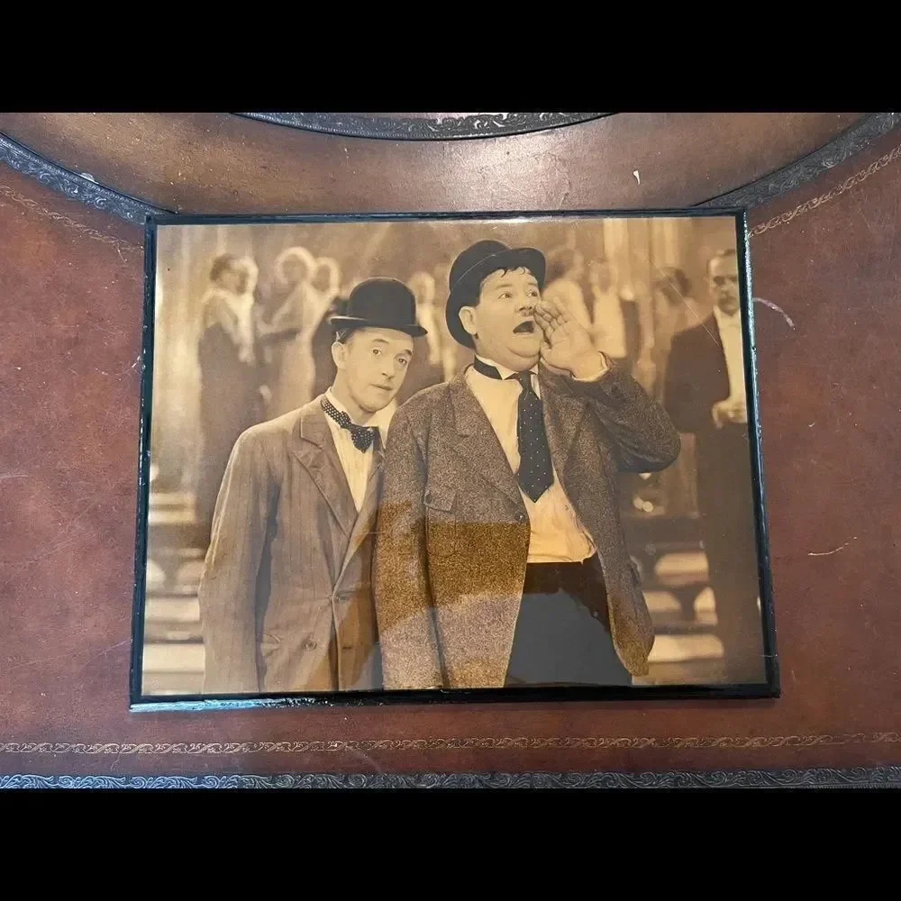 VINTAGE LAUREL & Hardy Framed Laquered Photo